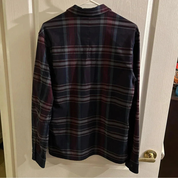 Lululemon Shirt Mens Blue Red Plaid Masons Peak Flannel Button Up Zip Pocket EUC - Picture 5 of 8